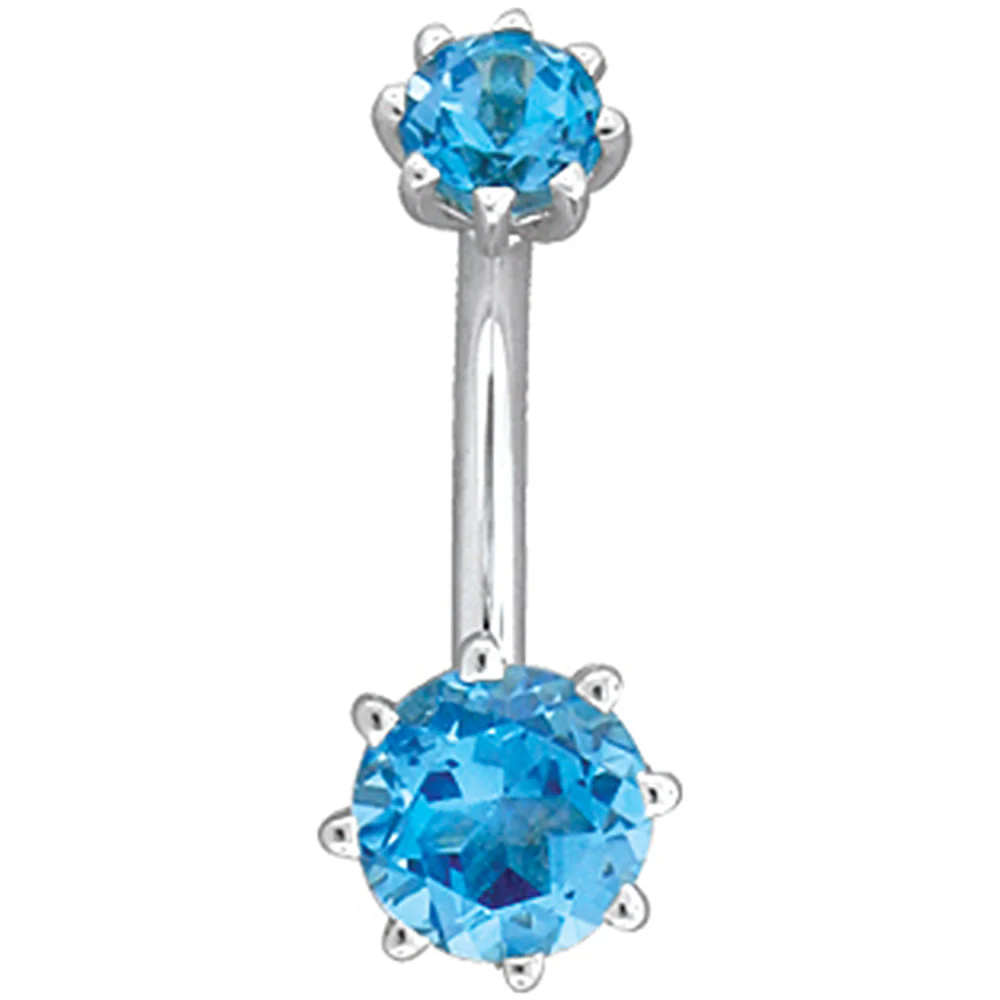 8 Prong Basket Navel Curve in Gold with Sky Blue Topaz' - Image 2
