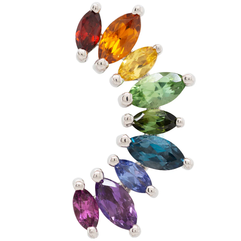 9 Gem "Athena" Threaded End in Gold Rainbow with Genuine Gemstones