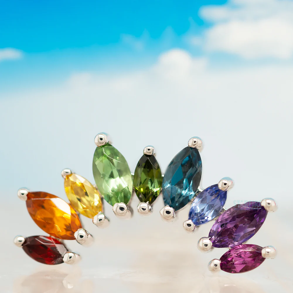 9 Gem "Athena" Threaded End in Gold Rainbow with Genuine Gemstones - Image 2