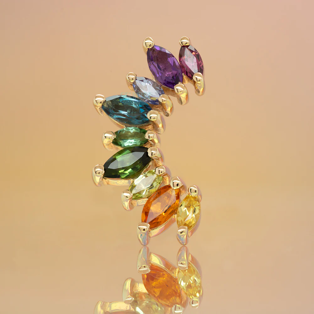 9 Gem "Athena" Threaded End in Gold Multicolor with Genuine Gemstones - Image 2