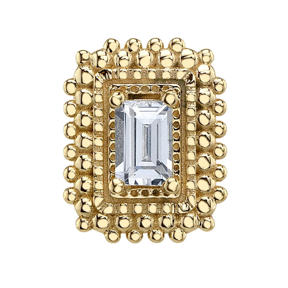 Afghan Baguette Threaded End in Gold & Platinum with White CZ - Image 2