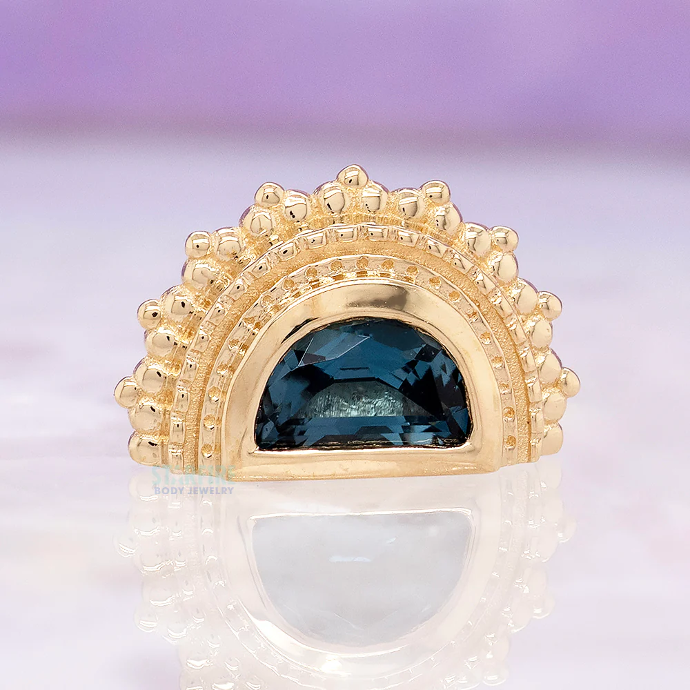 Afghan Moon Threaded End in Gold & Platinum with London Blue Topaz - Image 2