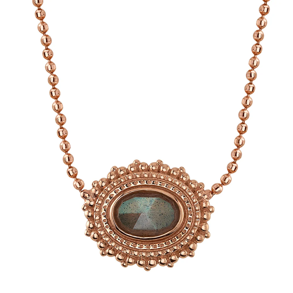 Afghan Oval Necklace in Gold with Rose Cut Labradorite - Image 2