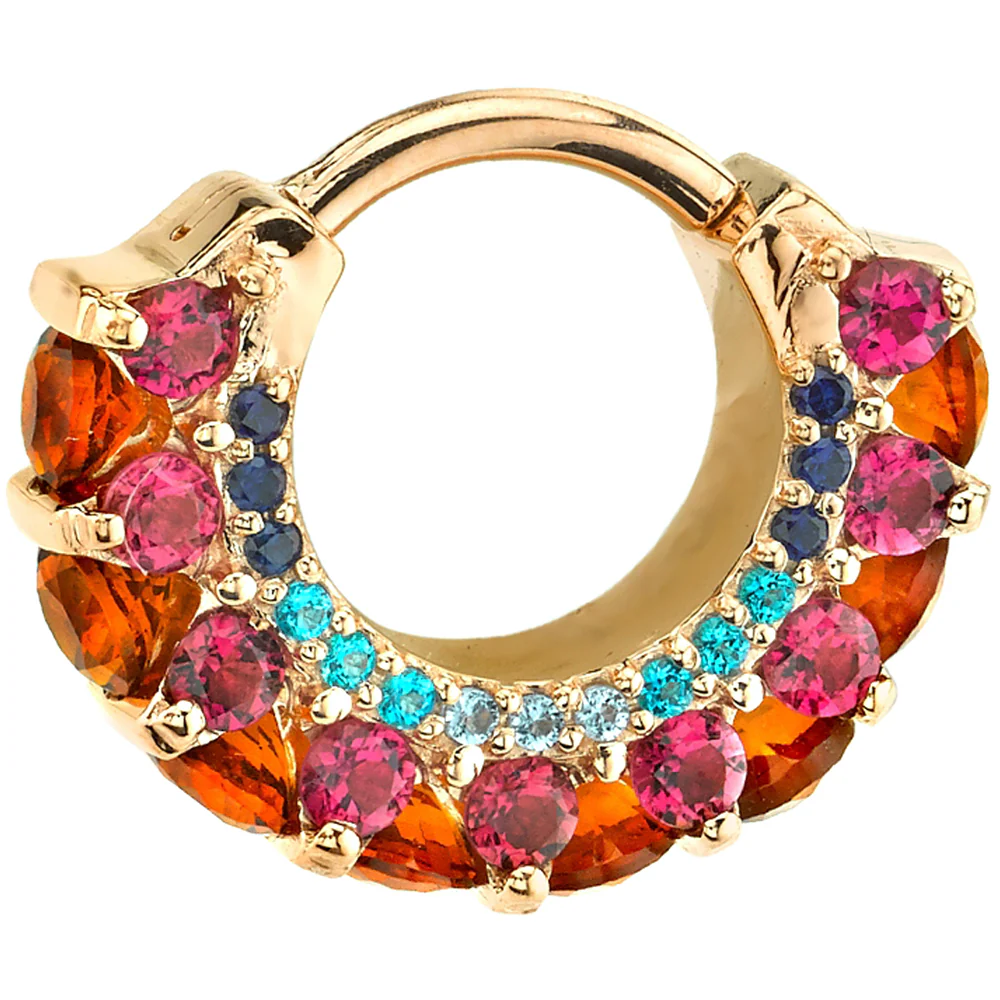 "Akasha" Hinge Ring in Gold & Platinum with Blue Sapphire, Ocean Blue Diamond, Aquamarine, Madeira Citrine & Pink Tourmalines - Image 2