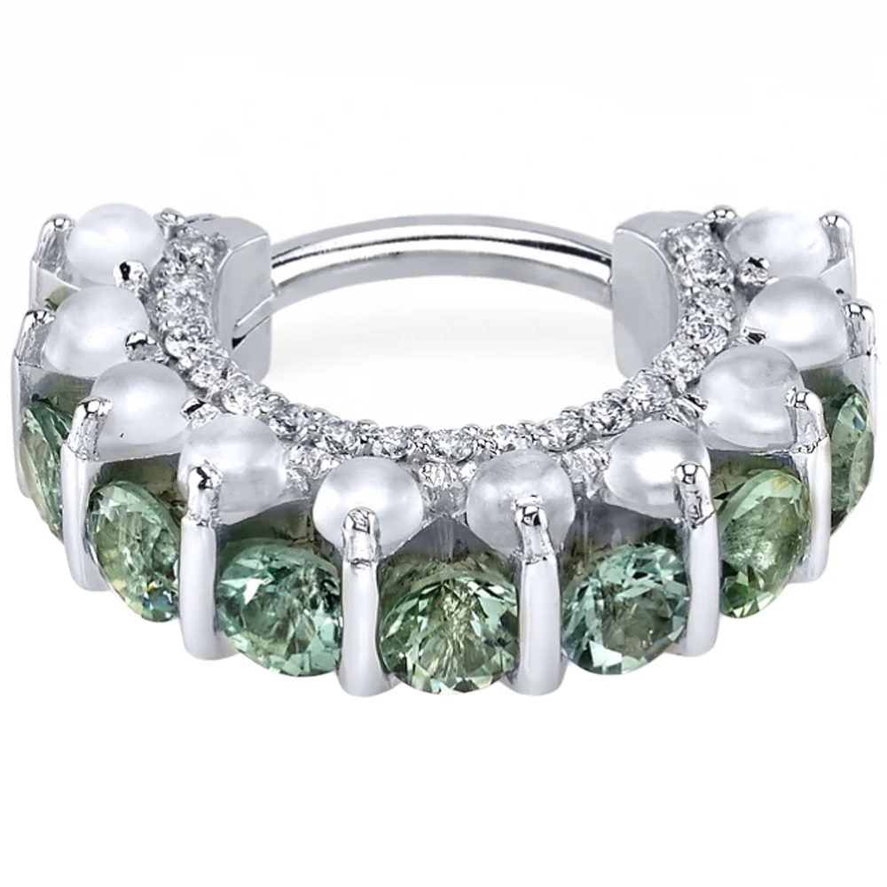 "Akasha" Hinge Ring in Gold & Platinum with Diamond, White Moonstone & Seafoam Tourmalines - Image 2