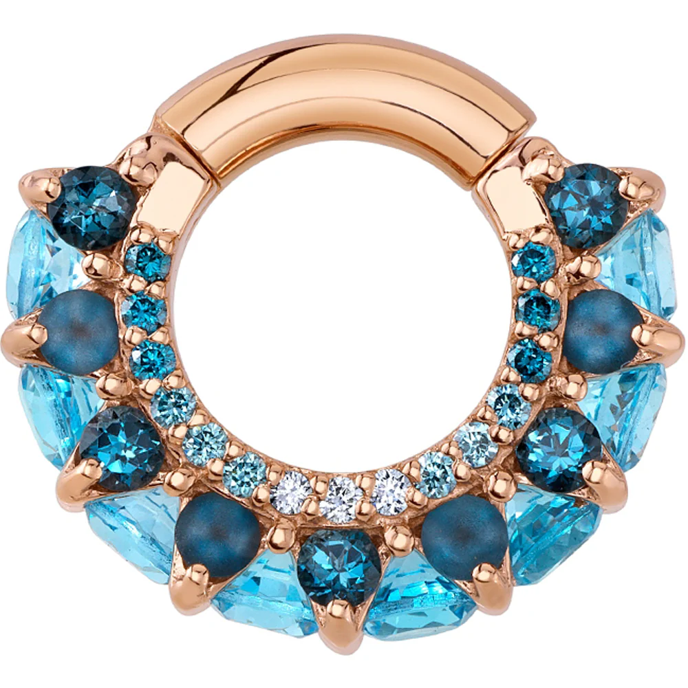 "Akasha" Hinge Ring in Gold & Platinum with Ocean Blue Diamond, Ice Blue Diamond, White Diamond, London Blue Topaz & Swiss Blue Topaz - Image 2