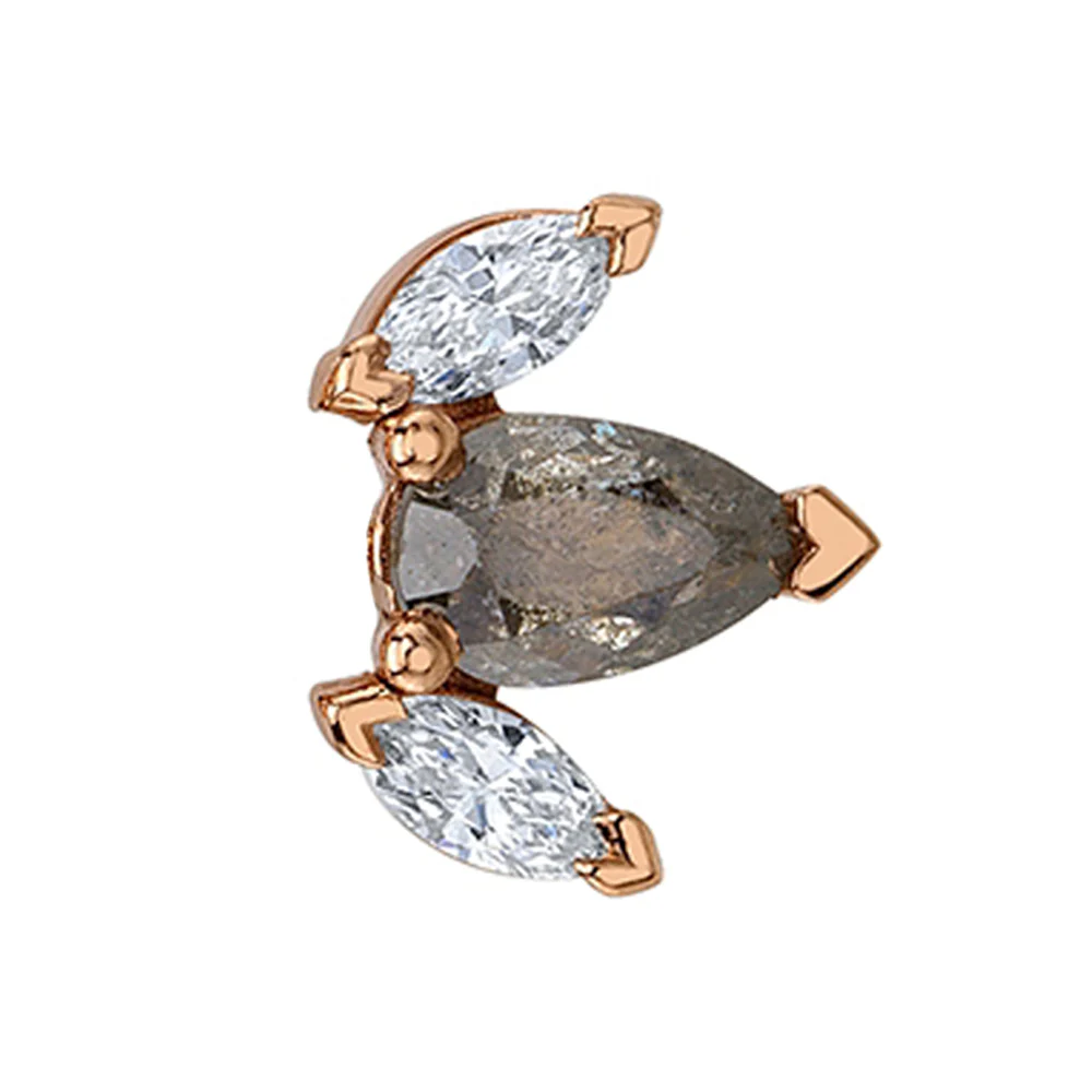 "Alana" Threaded End in Gold with Grey Diamond & White Diamonds - Image 2
