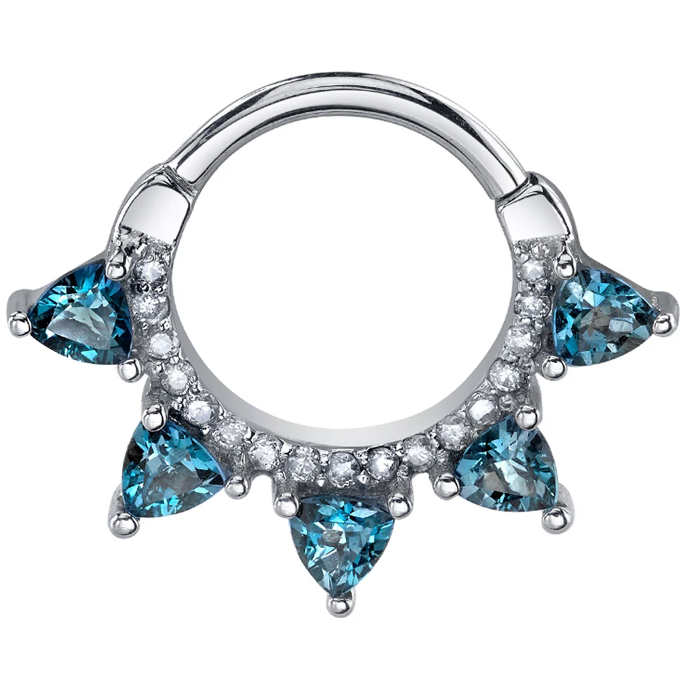 "Alpha" Hinge Ring in Gold with London Blue Topaz & Grey Diamonds - Image 2