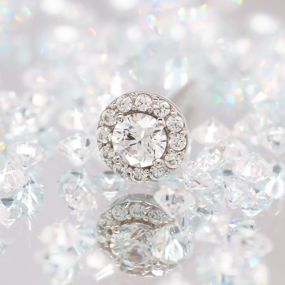 "Altura" Nostril Screw in Gold with White CZ's - Image 2