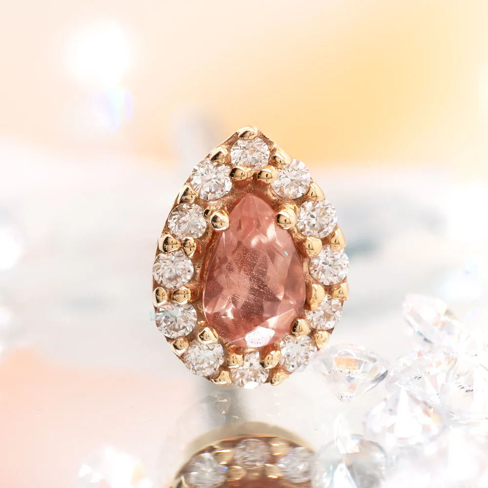 "Altura Pear" Threaded End in Gold with Oregon Sunstone & DIAMONDS - Image 2