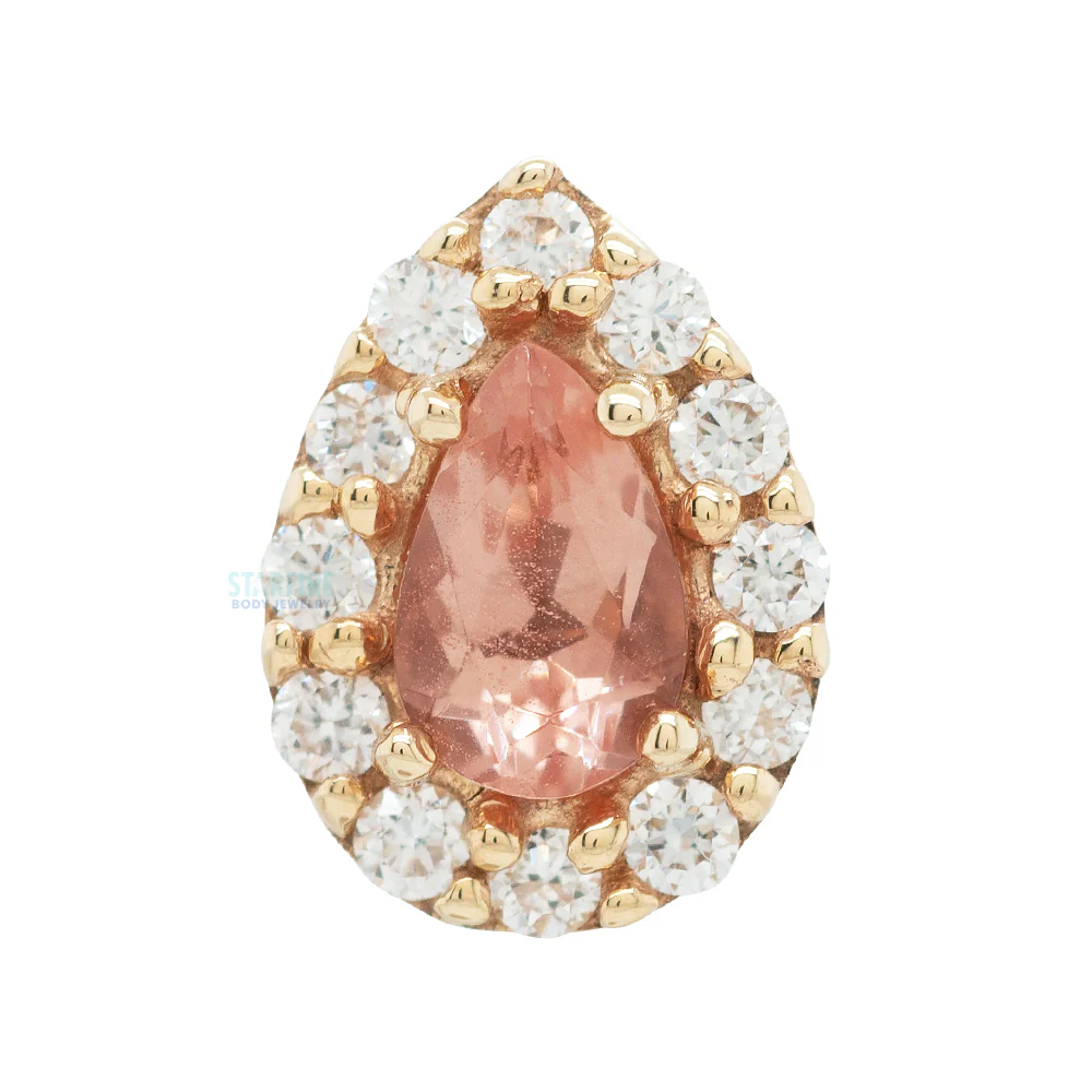 "Altura Pear" Threaded End in Gold with Oregon Sunstone & DIAMONDS - Image 3