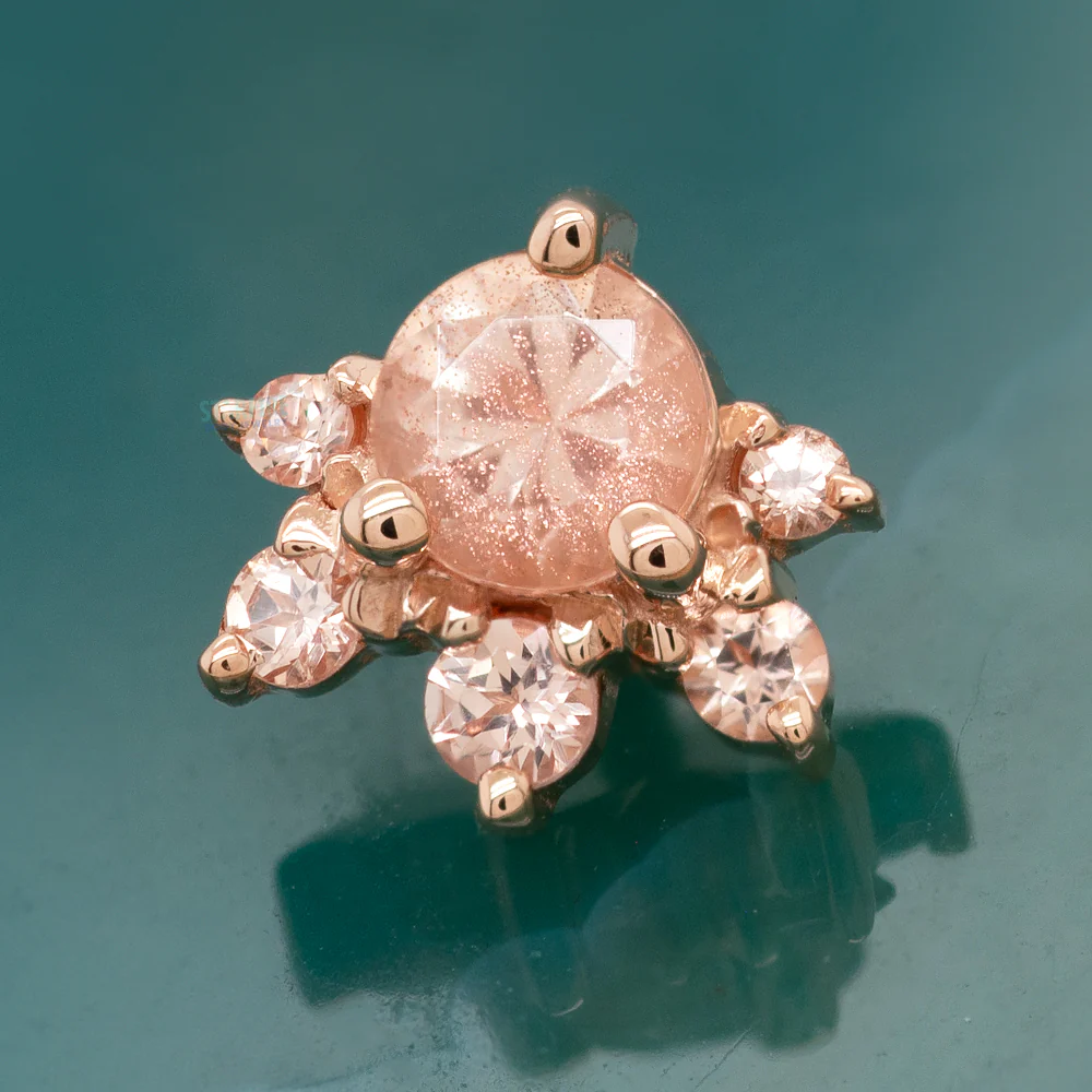 "Anaya" Threaded End in Gold with Oregon Sunstone & Champagne Sapphires - Image 2