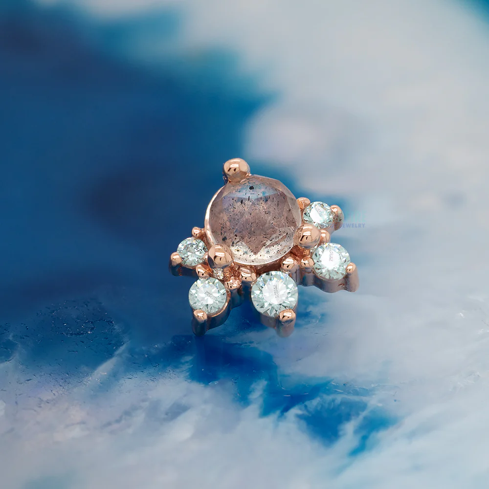 "Anaya" Threaded End in Gold with Rose Cut Labradorite & Cyan CZ's - Image 2