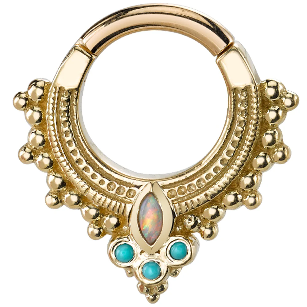 "Andromeda" Hinge Ring in Gold & Platinum with Genuine White Opal & Turquoise - Image 2
