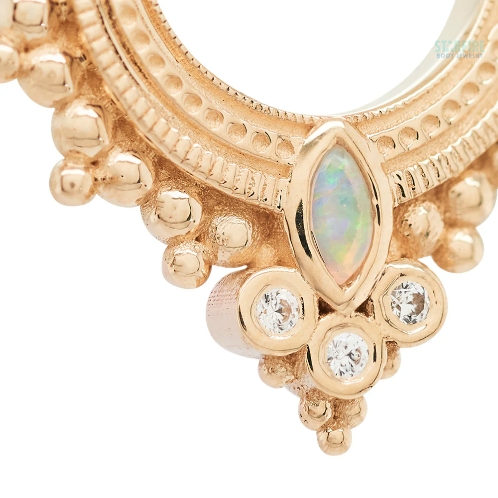 "Andromeda" Hinge Ring in Gold & Platinum with Genuine White Opal & White CZ's - Image 3