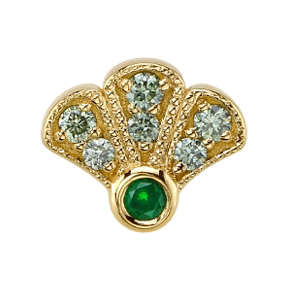 "Arden" Threaded End in Gold with Chrome Green Tourmaline & Pine Green Diamonds - Image 2