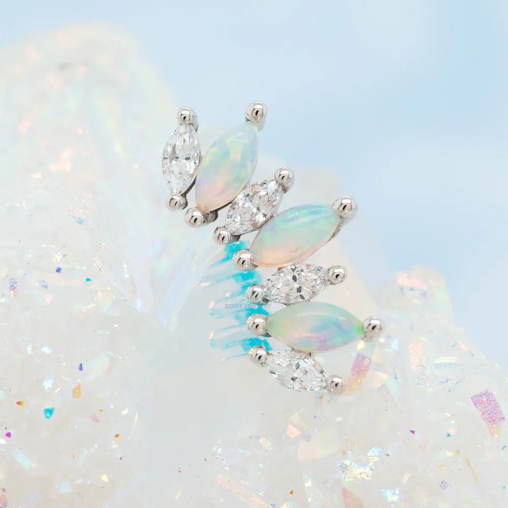 "Athena" Threaded End in Gold with White CZ's & Genuine White Opals - Image 2