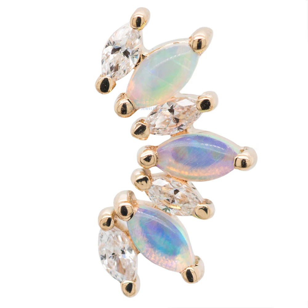 "Athena" Threaded End in Gold with White CZ's & Genuine White Opals - Image 3