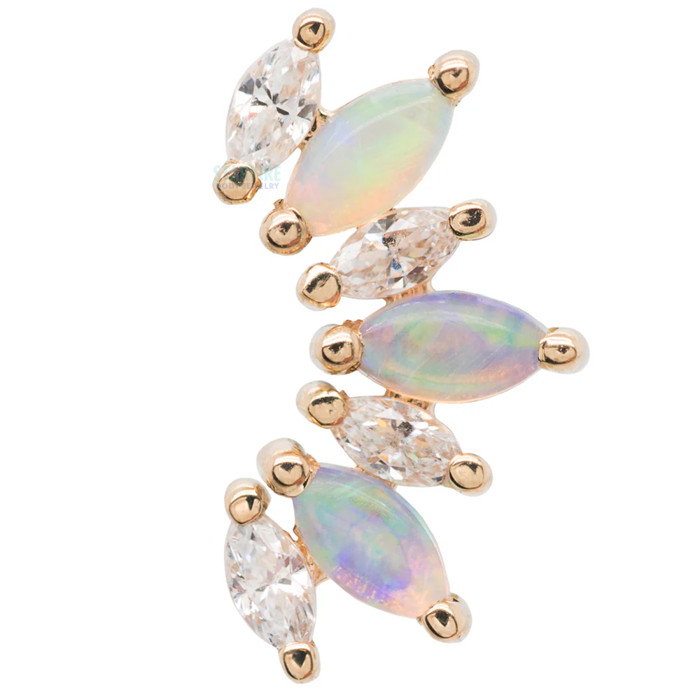 "Athena" Threaded End in Gold with White CZ's & Genuine White Opals - Image 4