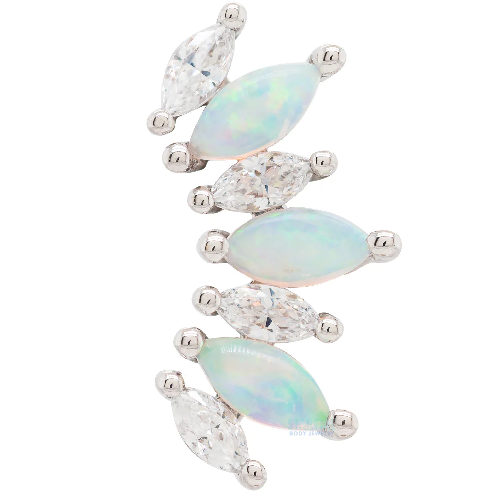 "Athena" Threaded End in Gold with White CZ's & Genuine White Opals - Image 5