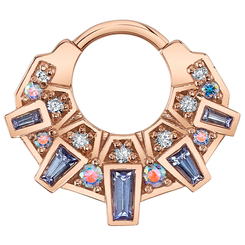 "Atlantean" Hinge Ring in Gold & Platinum with Tanzanite, Mercury Mist Topaz & White Diamonds
