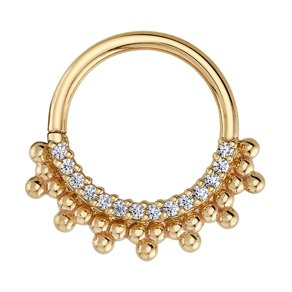 "Auron" Nostril Seam Ring in Gold with White CZ's - Image 2