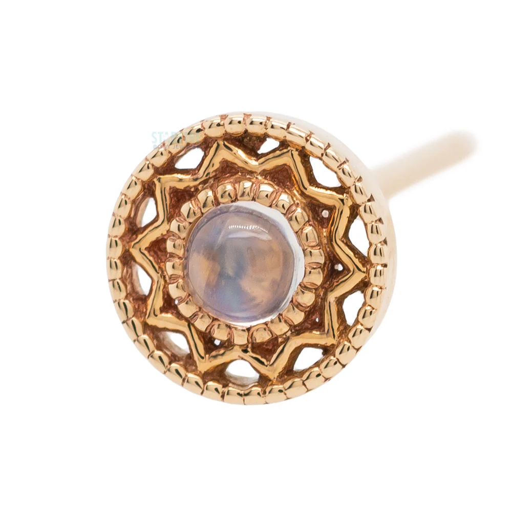 "Bandera" Nostril Screw in Gold & Platinum with Rainbow Moonstone - Image 3