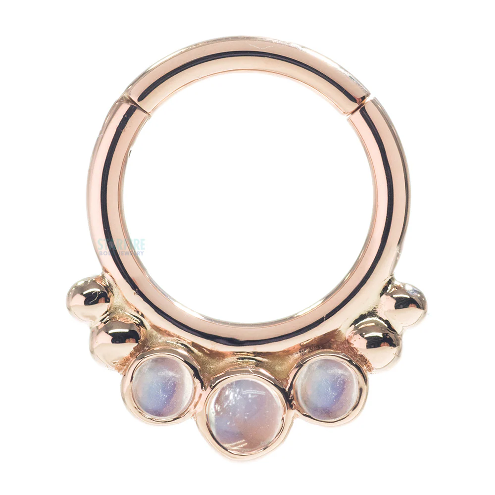 "Barra" Hinge Ring in Gold with Rainbow Moonstone - Image 4