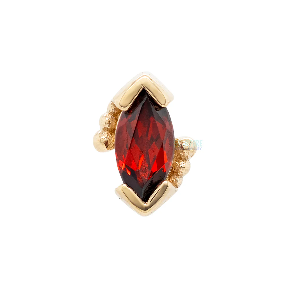 Beaded Marquise Threaded End in Gold & Platinum with Garnet