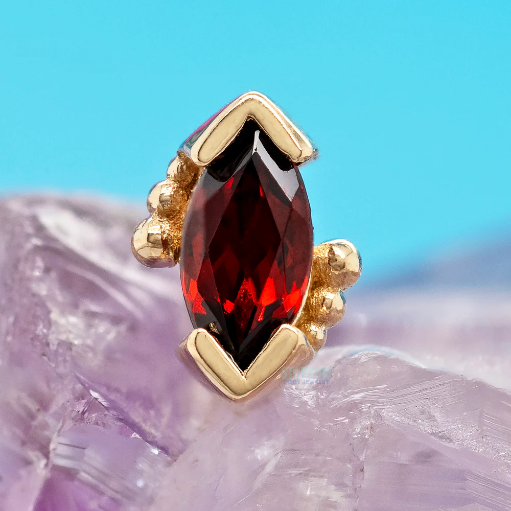 Beaded Marquise Threaded End in Gold & Platinum with Garnet - Image 2