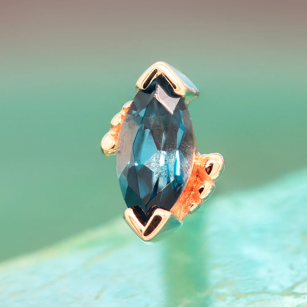 Beaded Marquise Threaded End in Gold with London Blue Topaz - Image 2