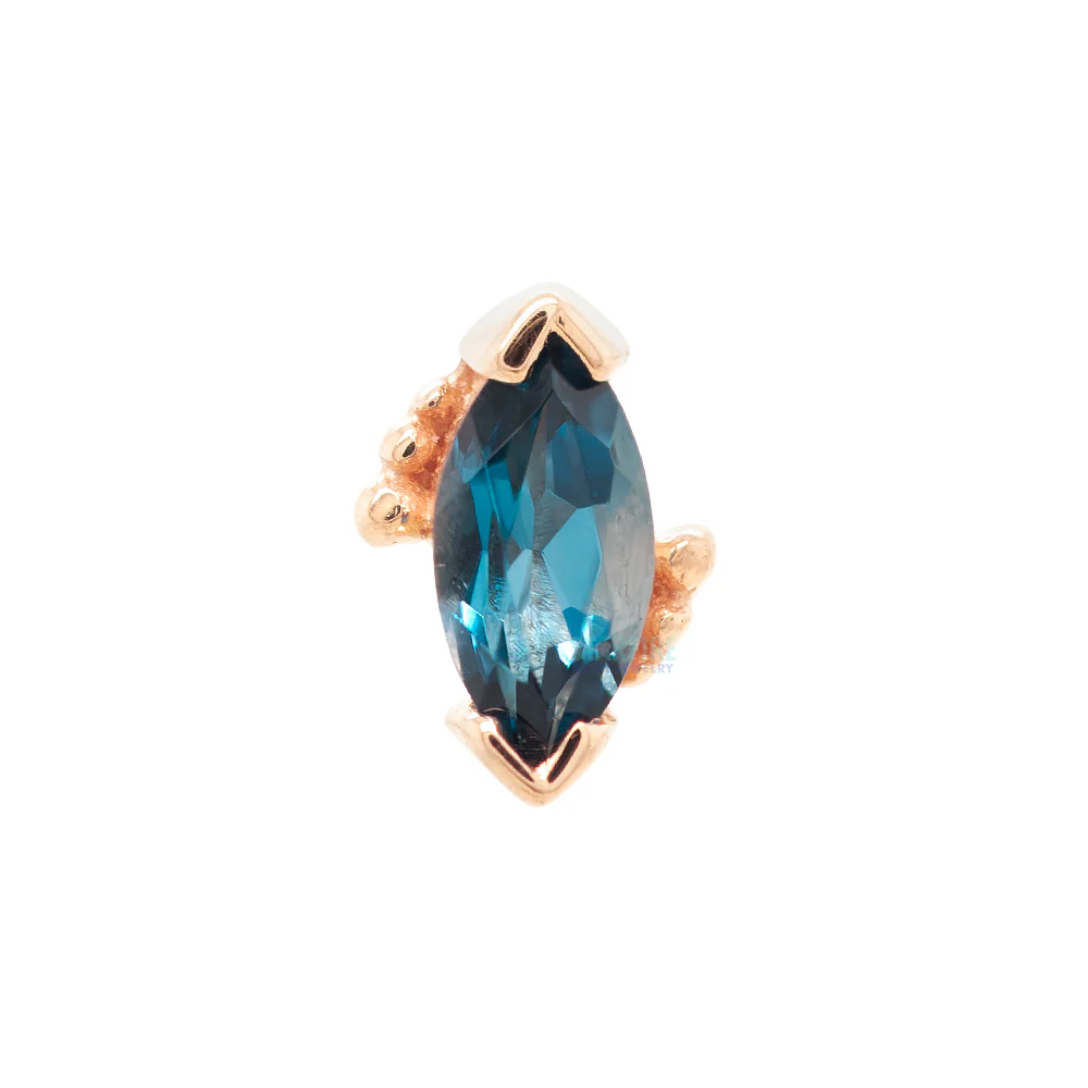 Beaded Marquise Threaded End in Gold with London Blue Topaz - Image 4