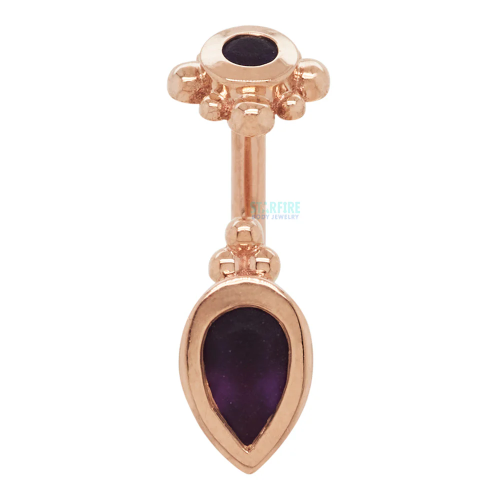 Beaded Pear J Curve in Gold with Sandblasted Amethyst - Image 4