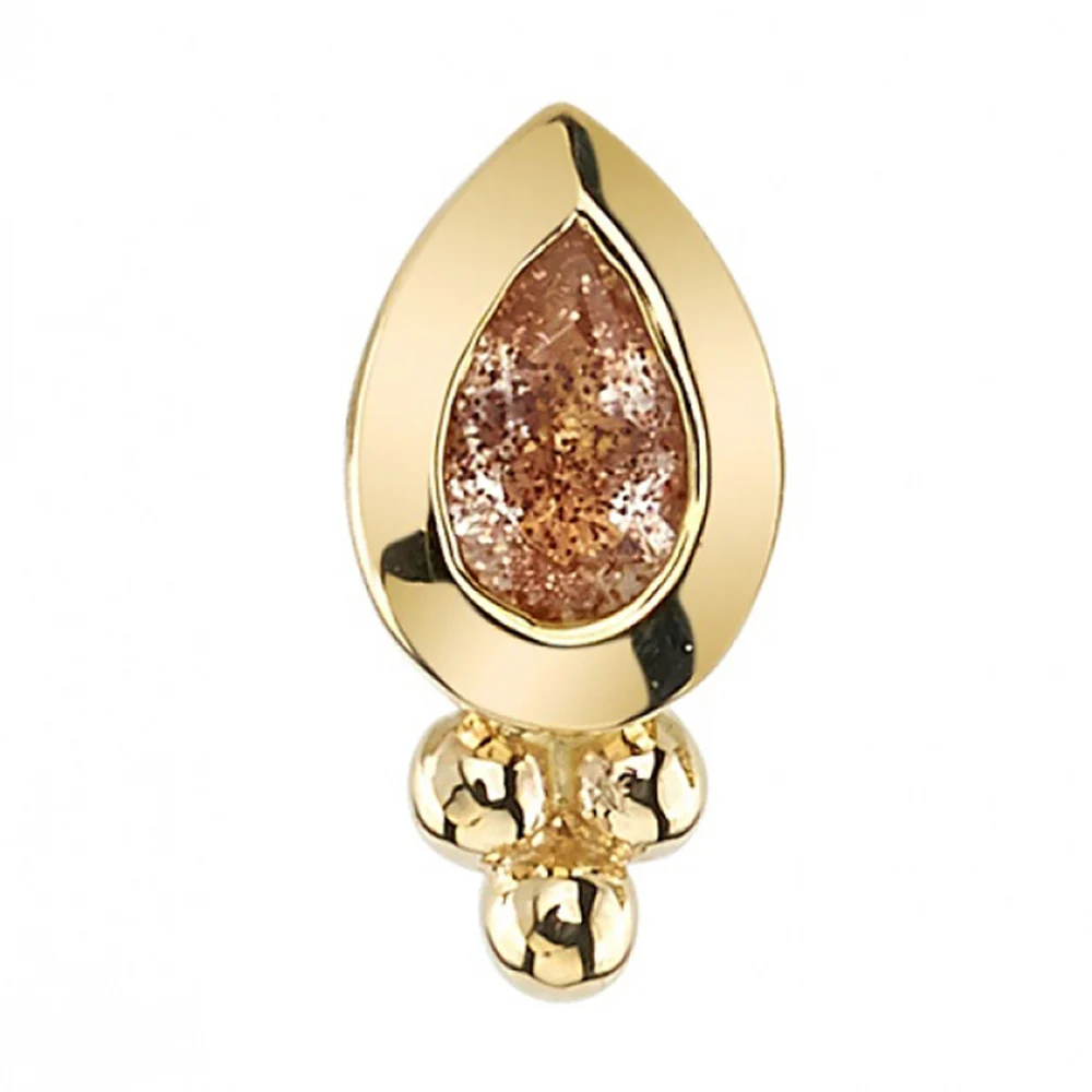 Beaded Pear Threaded End in Gold & Platinum with Oregon Sunstone - Image 2