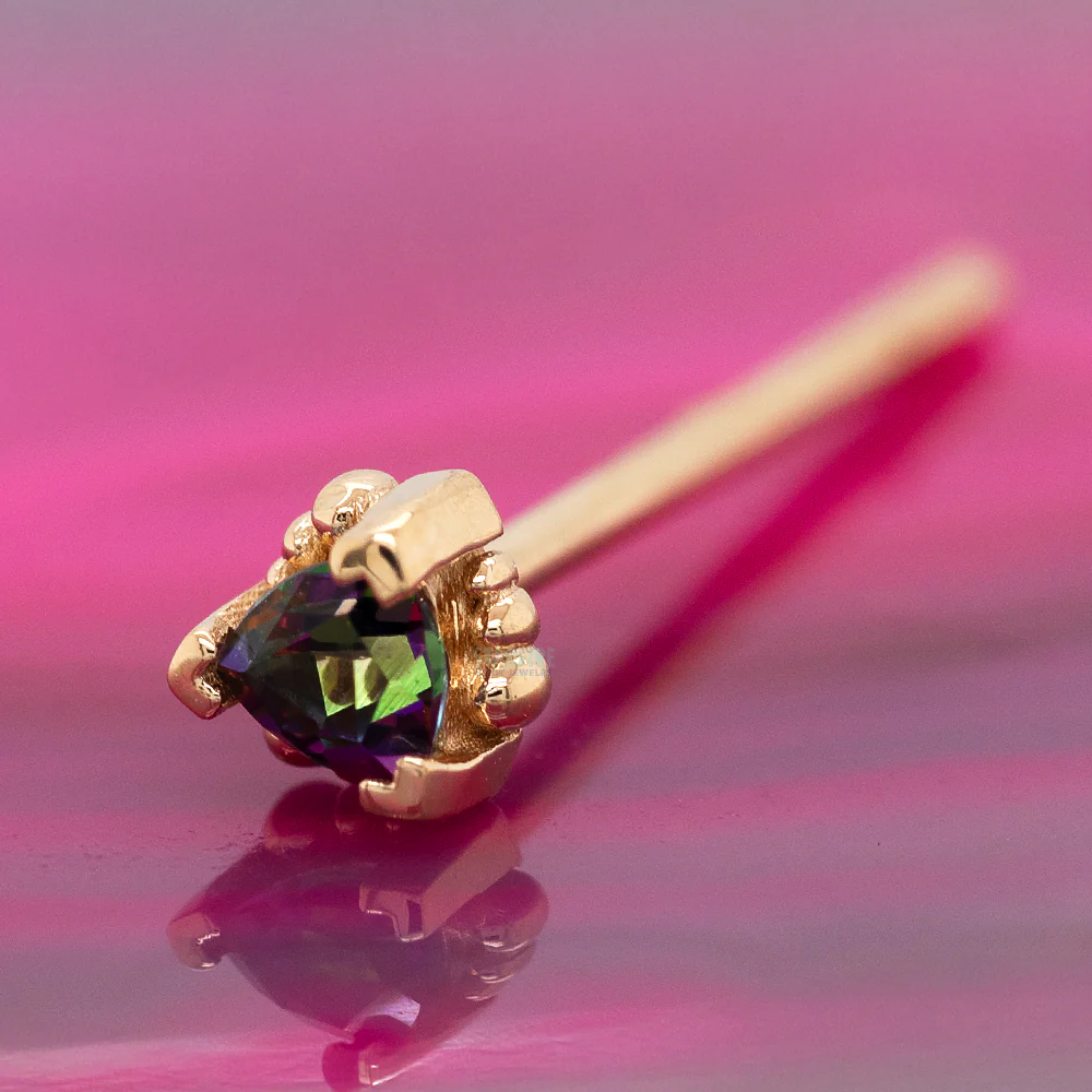 Beaded Trillion Nostril Screw in Gold with Mystic Topaz - Image 2