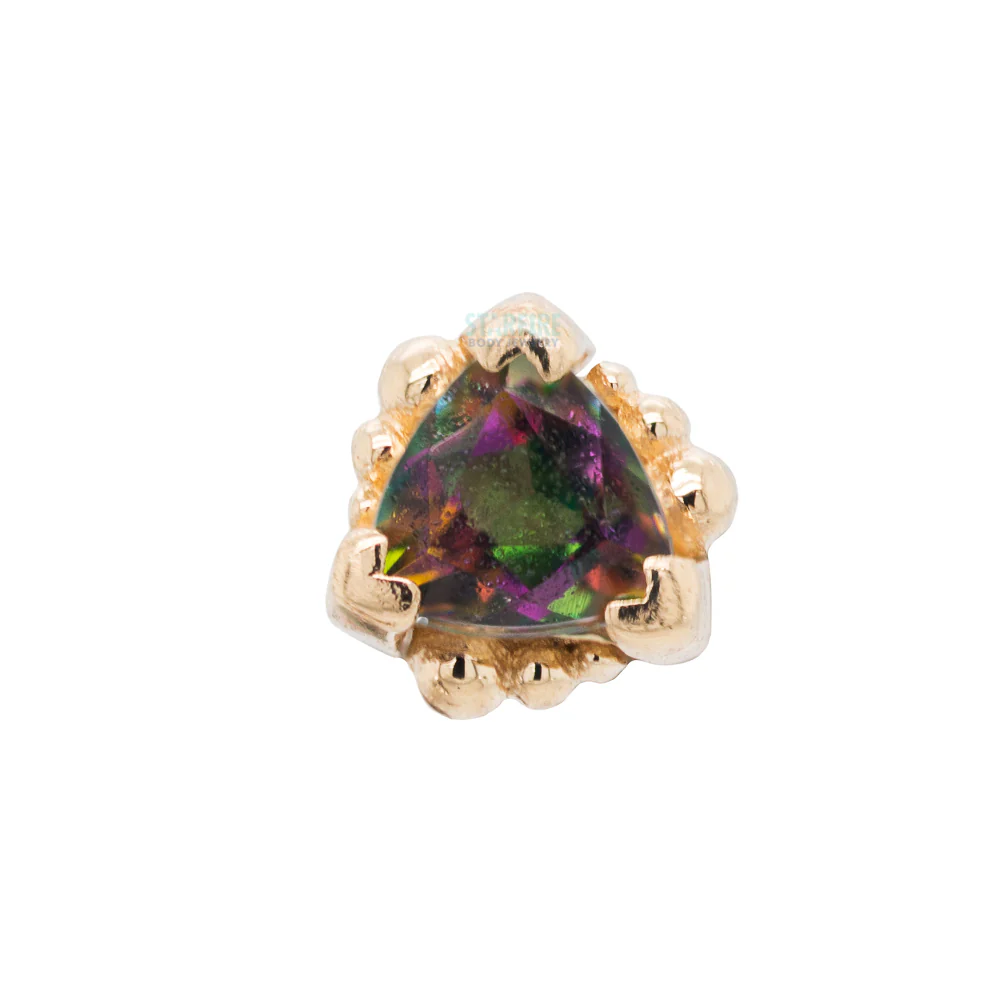 Beaded Trillion Nostril Screw in Gold with Mystic Topaz - Image 4