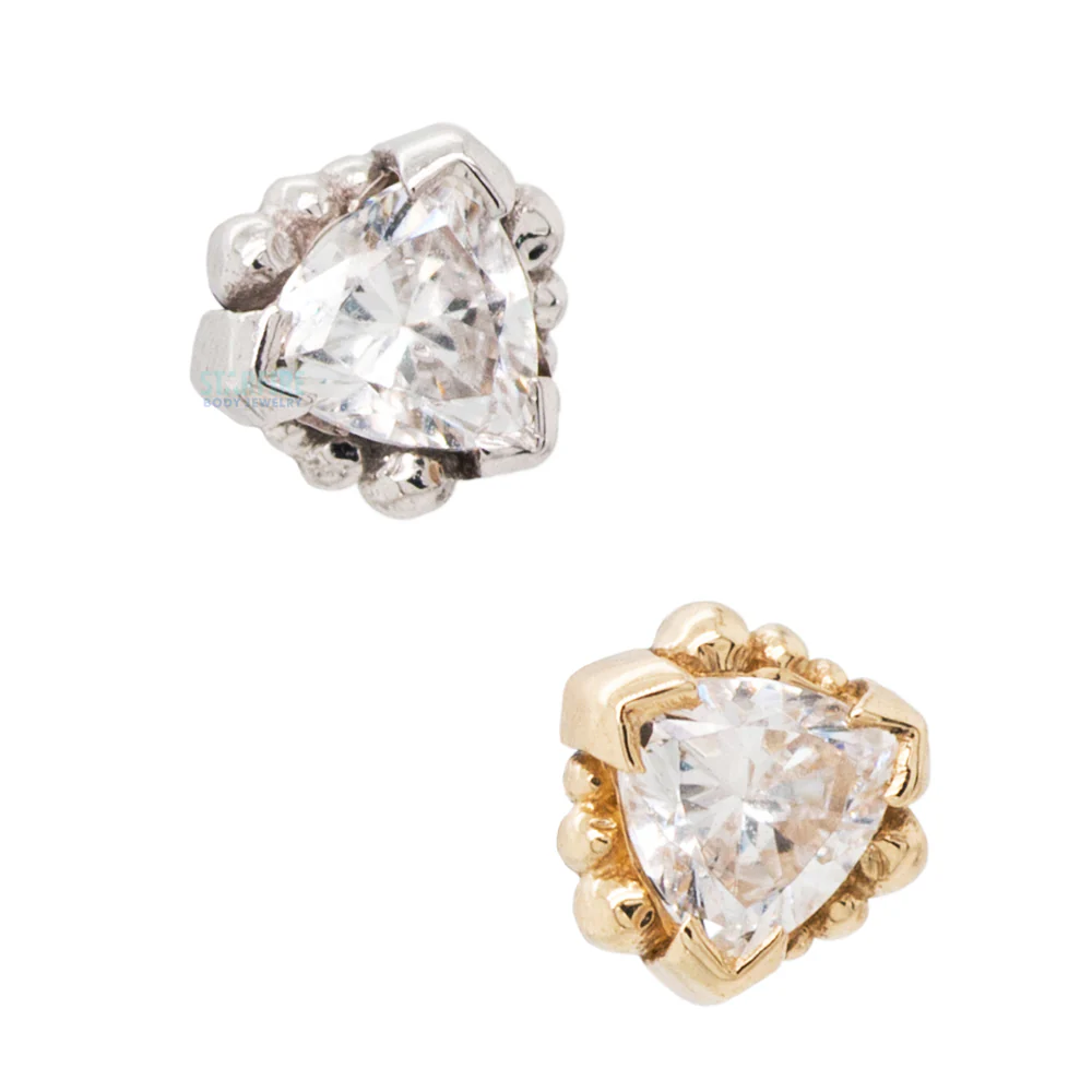 Beaded Trillion Threaded End in Gold with DIAMOND - Image 2