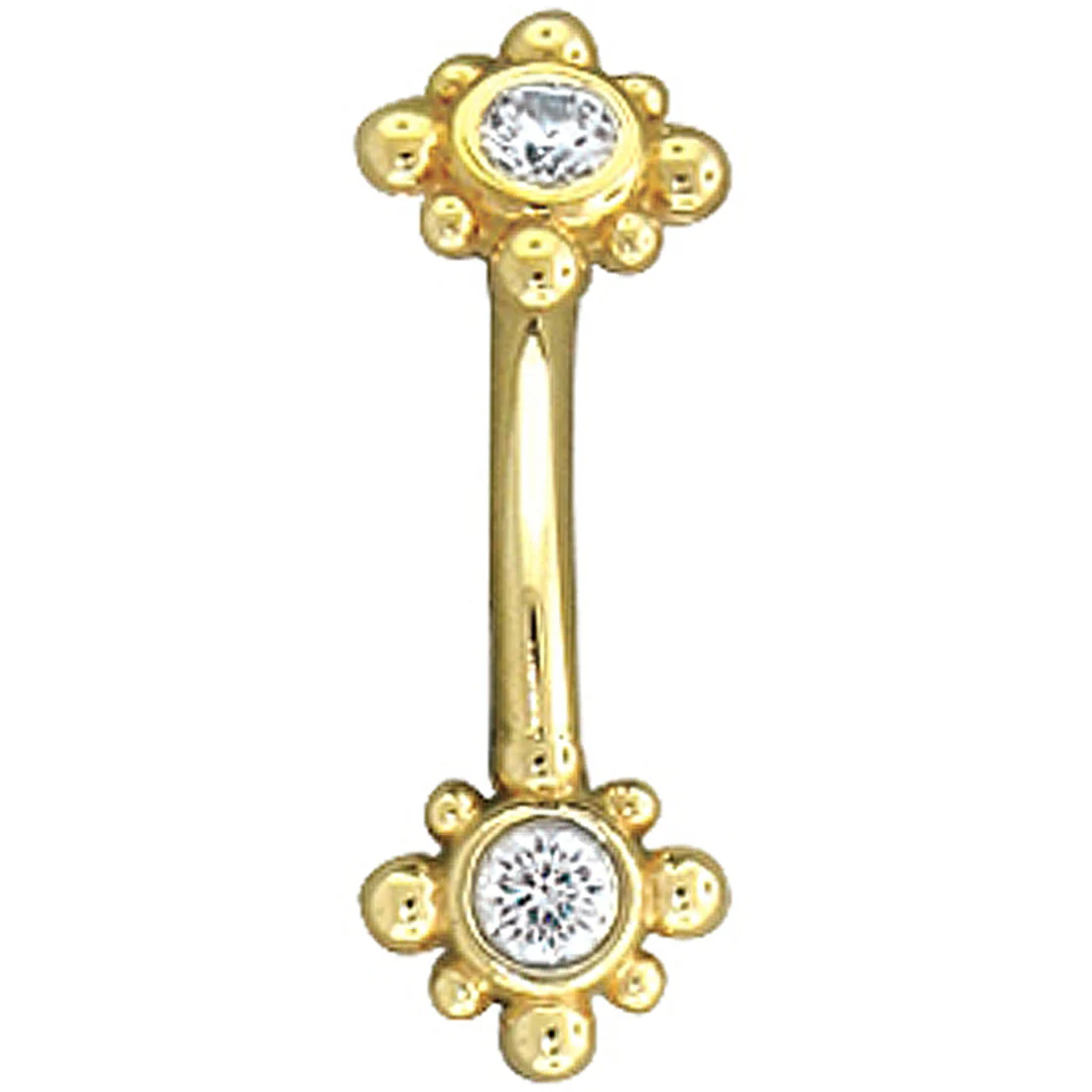 "Bezel Plus 8" Gold Curved Barbell with White CZ's - Image 2