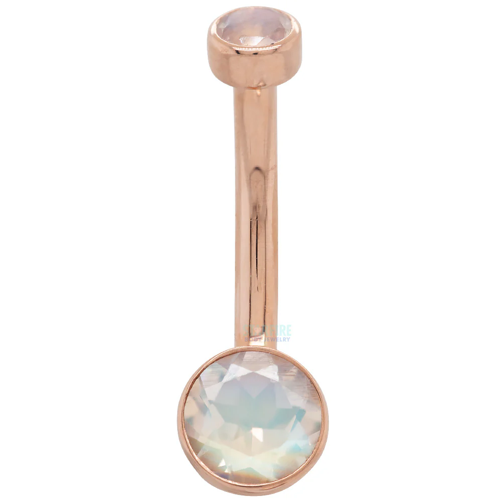 Bezel-Set Navel Curve in Gold & Platinum with Faceted Rainbow Moonstones