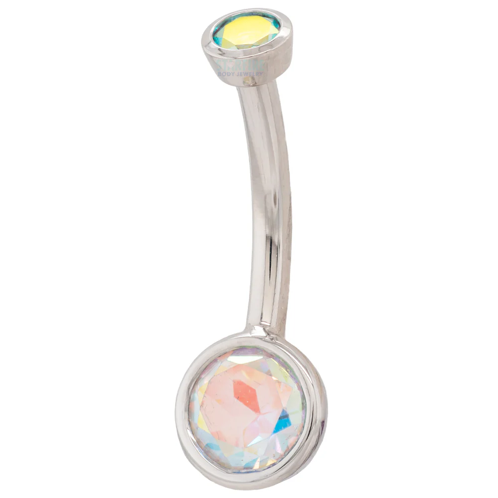 Bezel-Set Navel Curve in Gold & Platinum with Mercury Mist Topaz' - Image 2