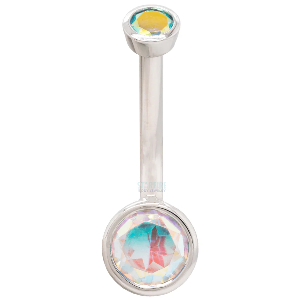 Bezel-Set Navel Curve in Gold & Platinum with Mercury Mist Topaz' - Image 3