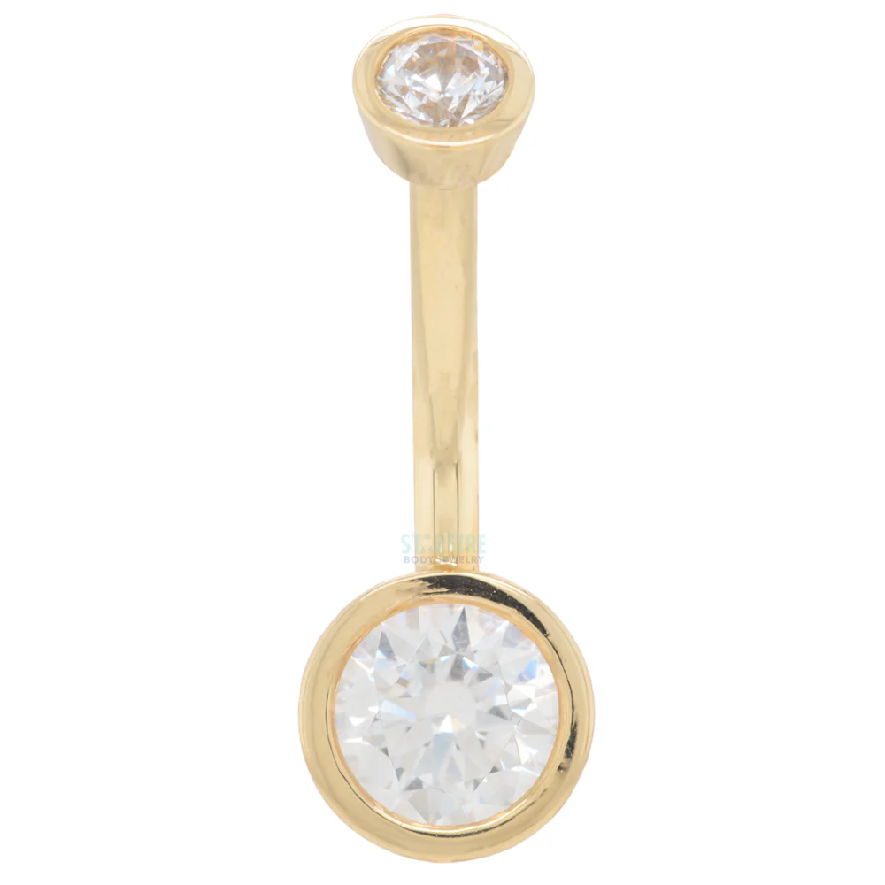 Bezel-Set Navel Curve in Gold & Platinum with White CZ's - Image 2