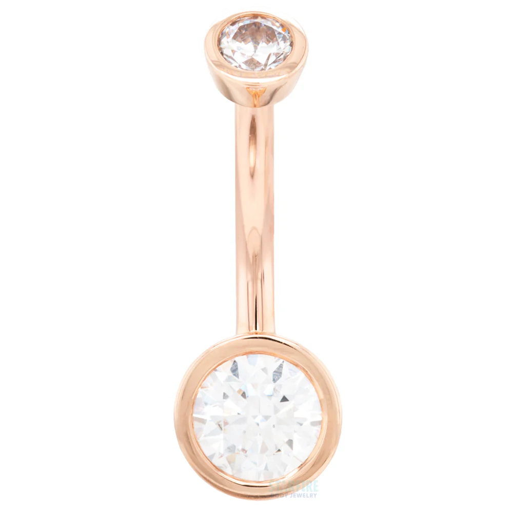 Bezel-Set Navel Curve in Gold & Platinum with White CZ's - Image 3