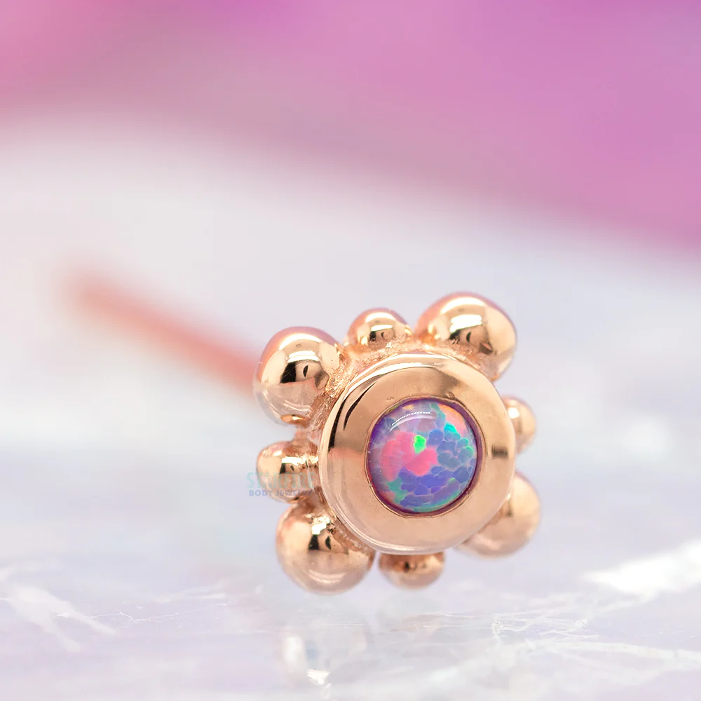 Bezel with 8 Beads Nostril Screw in Gold with Lavender Opal - Image 2