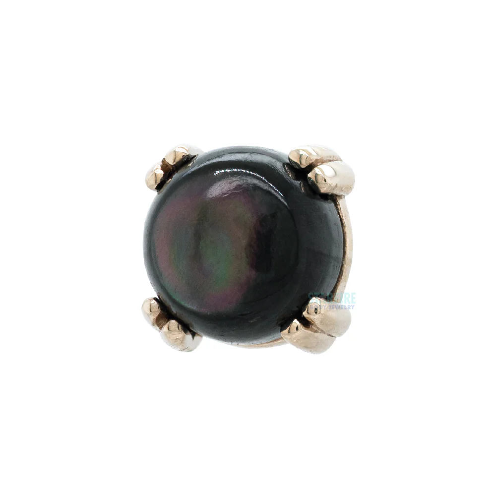 Black Mother of Pearl Cabochon Prong Set Threaded End in Gold & Platinum - Image 2