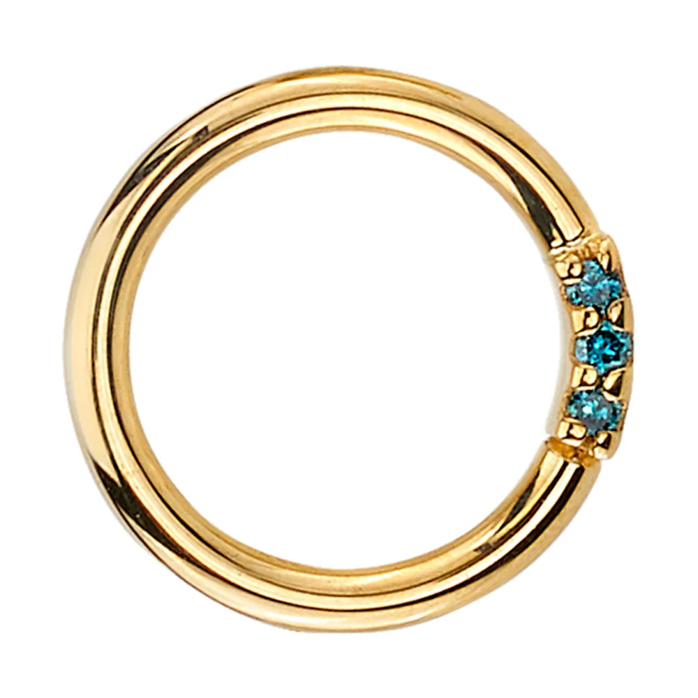 "Blaze 3" Seam Ring in Gold with Irradiated Ocean Blue Diamond - Image 2