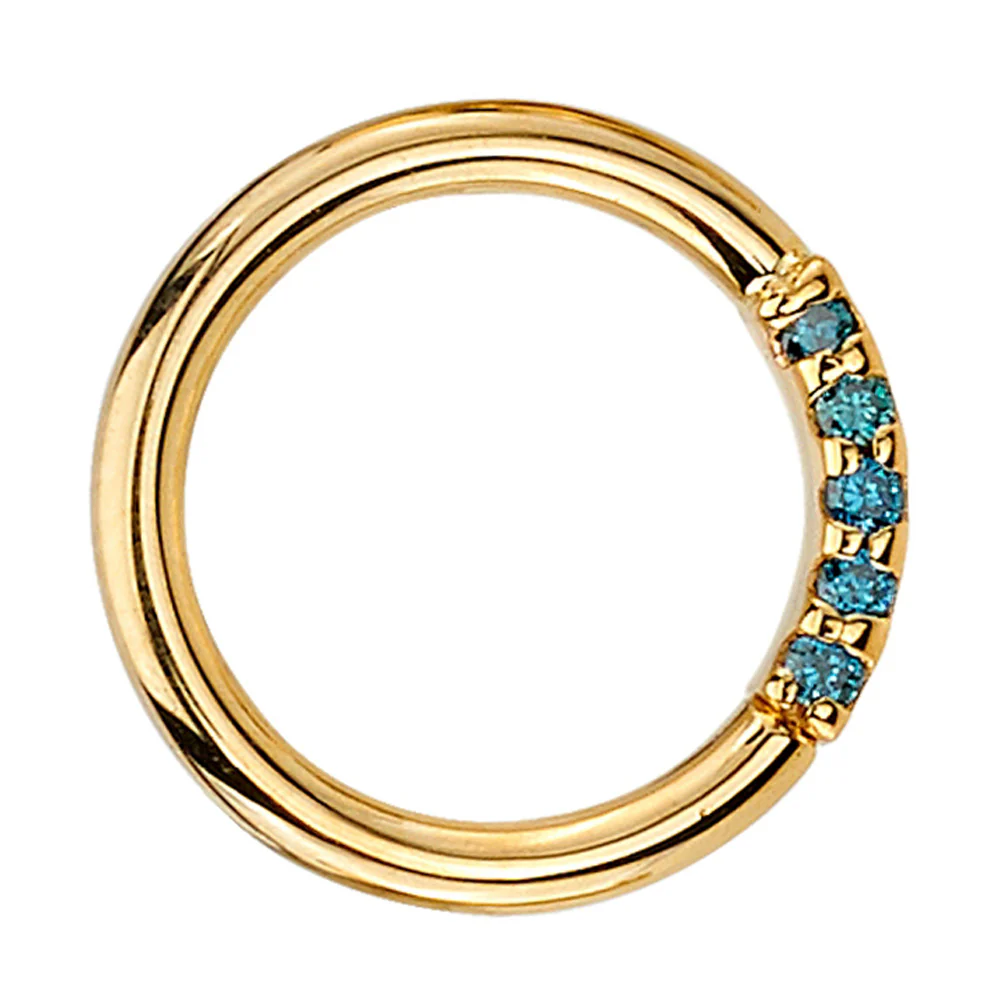 "Blaze 5" Seam Ring in Gold with Irradiated Ocean Blue Diamond - Image 2
