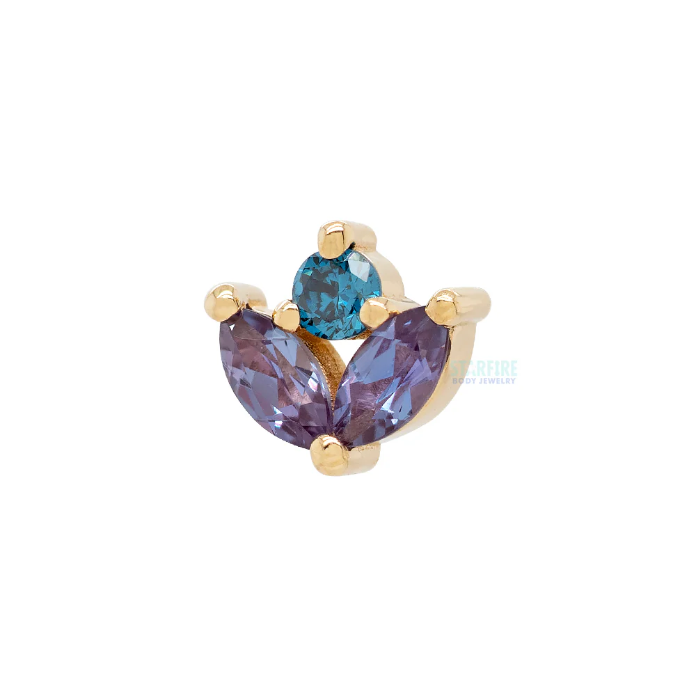 "Bloom" Threaded End in Gold & Platinum with Chatham Alexandrite & Ocean Blue Diamond - Image 2