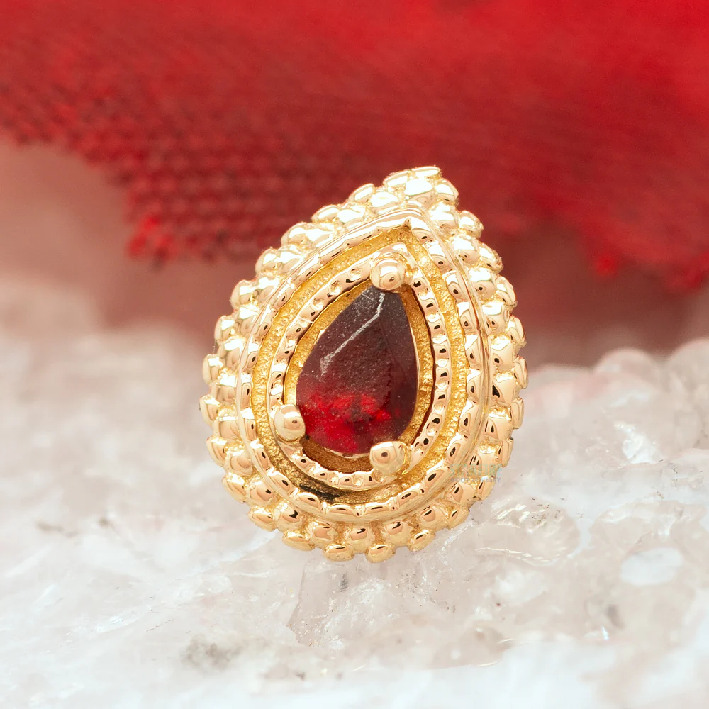 Afghan Pear Threaded End in Gold & Platinum with Sandblasted Garnet - Image 2