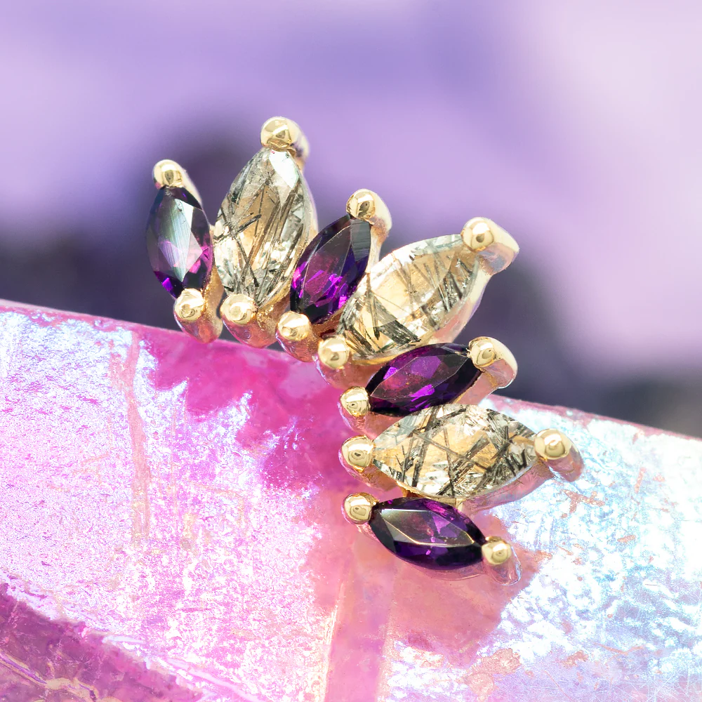 "Athena" Threaded End in Gold with Amethyst & Tourmalinated Quartz - Image 2
